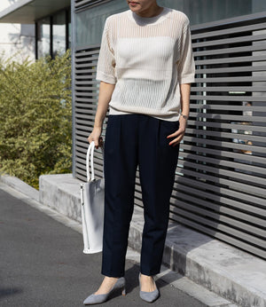 ウエストフリルストレッチテーパードパンツ