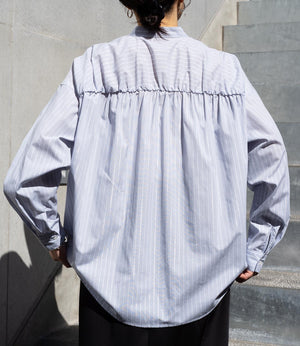 ラメストライプバッグギャザーシャツ