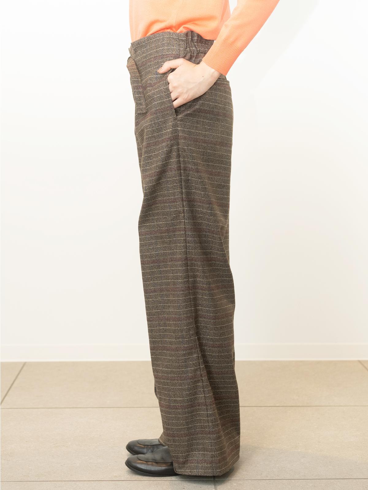 ワイドチェック柄ベルトパンツ