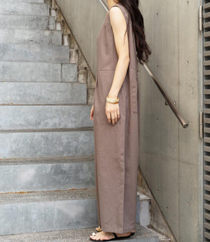 リネンミックスVネックオールインワン