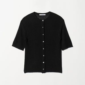 ウールナイロン クルーネックハーフスリーブカーディガン