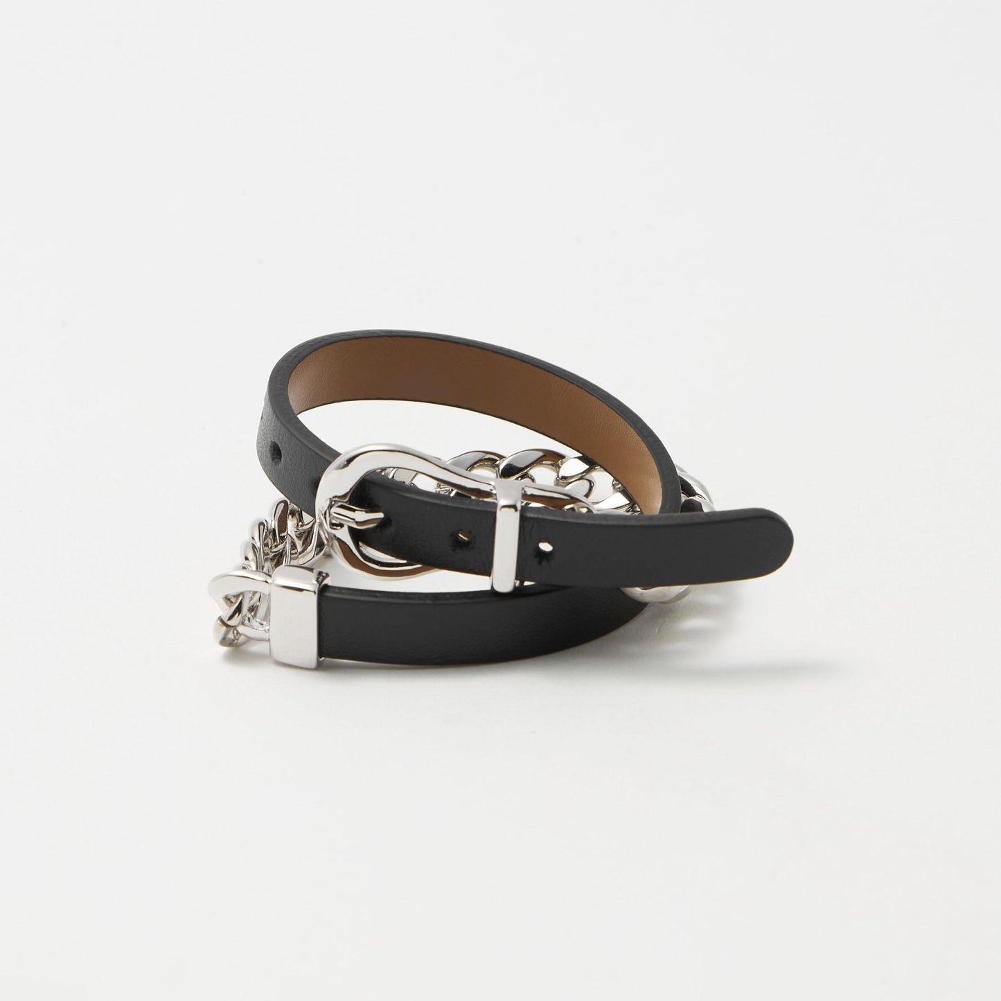 メタルチェーン×レザーベルト ブレスレット