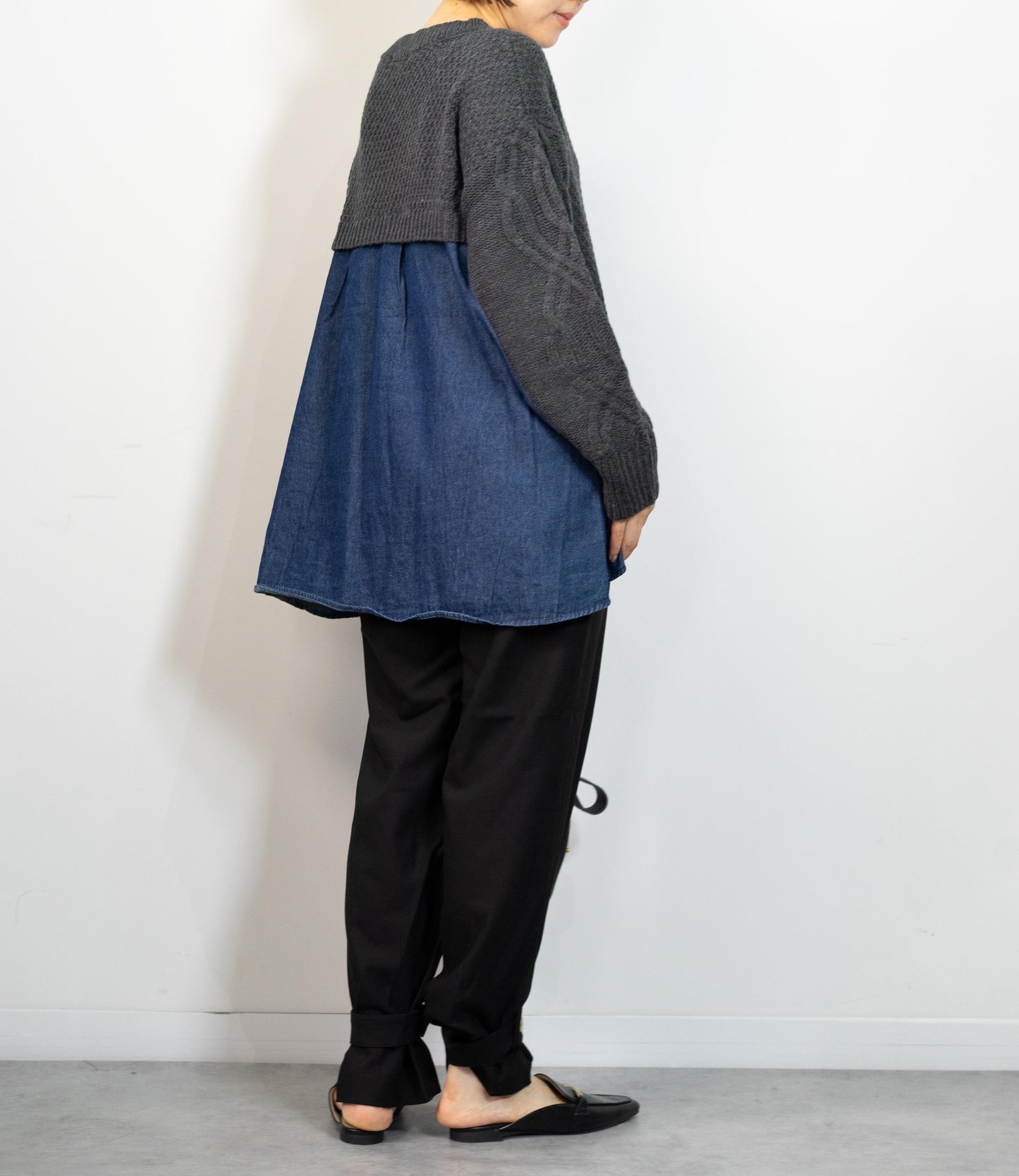 デニムドッキングケーブルニット