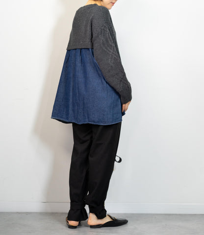 デニムドッキングケーブルニット