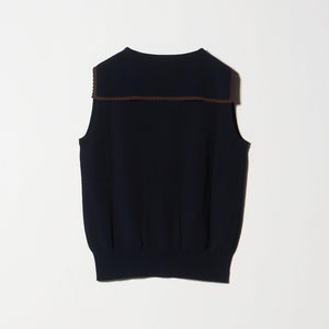 スカラップ セーラー ノースリーブ ニット ウォッシャブル