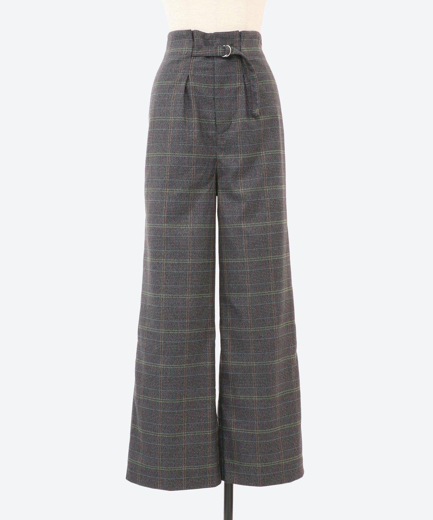 ワイドチェック柄ベルトパンツ