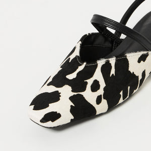 ヘアー×レザーライク コンビ フラットシューズ