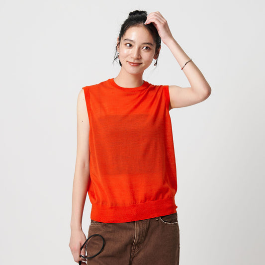 ウールナイロン シアーノースリーブニット