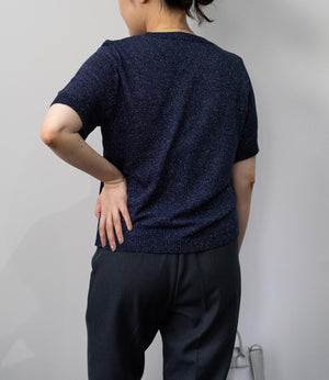 ラメニットハーフスリーブトップス