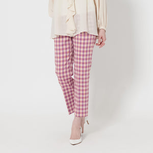 シャイニー ギンガムチェック パンツ