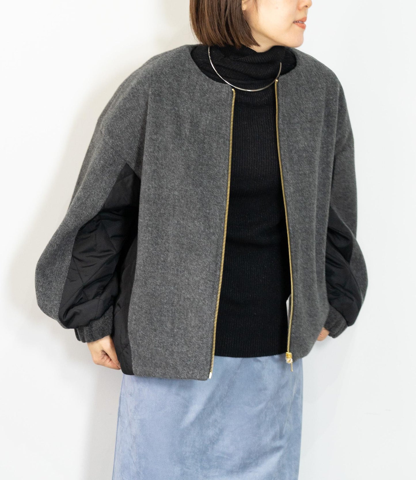 メランジ切替ノーカラーコート