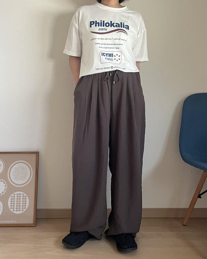 リネン混タックリラックスパンツ