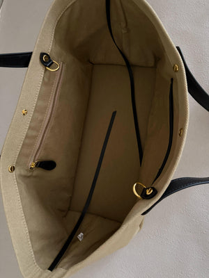 レザーハンドルキャンバストート