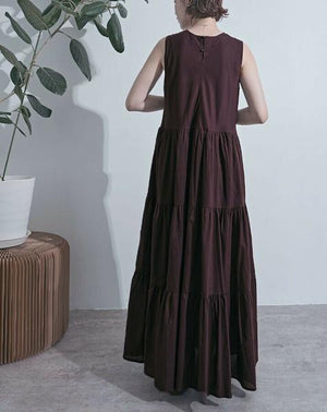 Vネックティアードワンピース