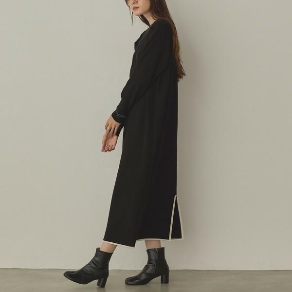 バイカラーストレートニットワンピース