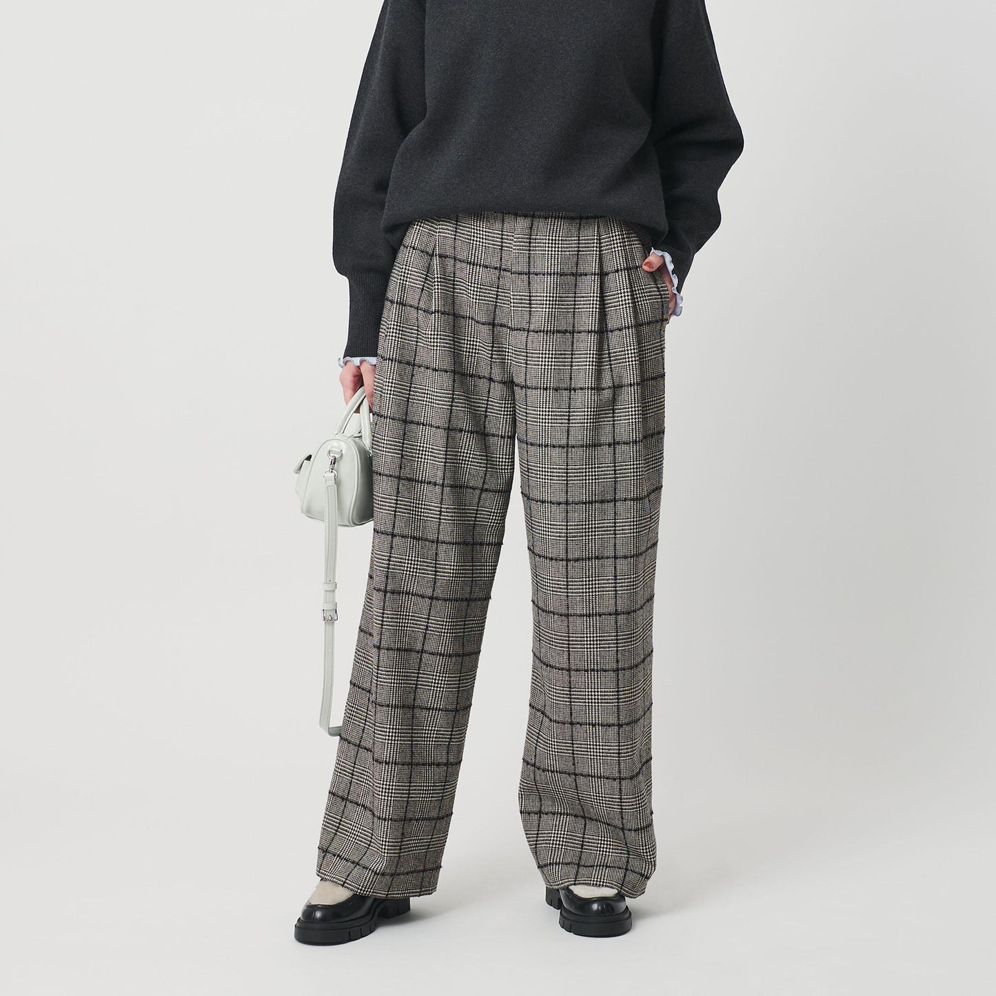 チェック ワイドタックパンツ