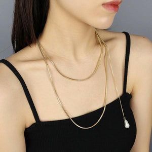 スネークチェーン淡水パールトップネックレス