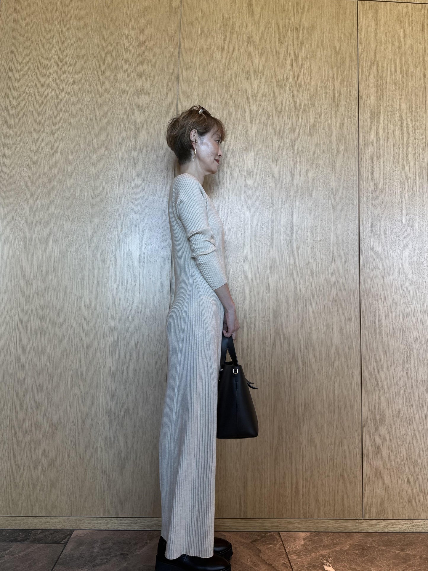 Vスリムロングワンピース