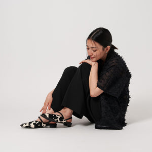 ヘアー×レザーライク コンビ フラットシューズ