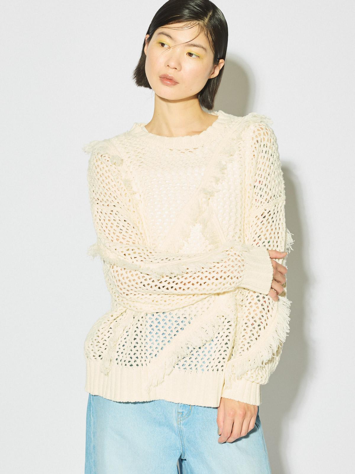 MIDIUMISOLID for Ladies フリンジメッシュプルオーバー