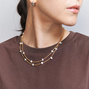 メタルビーズ×パールモチーフ ネックレス