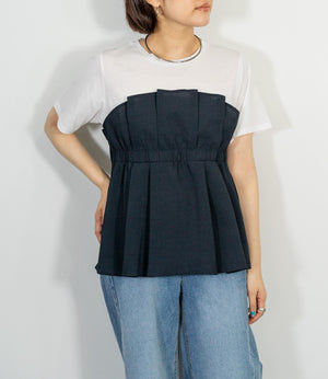 異素材ドッキングペプラムTシャツ