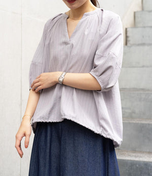 ストライプスキッパーパフブラウス