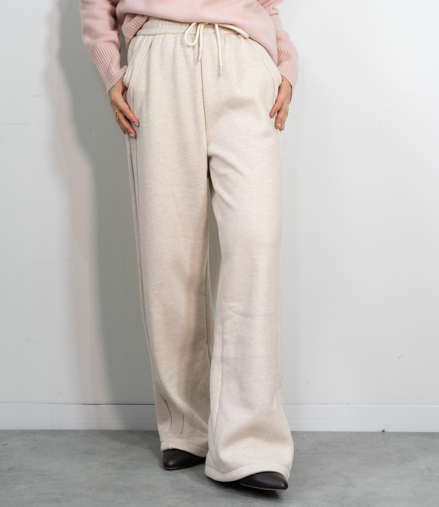 ヘリンボーン裏起毛イージーパンツ