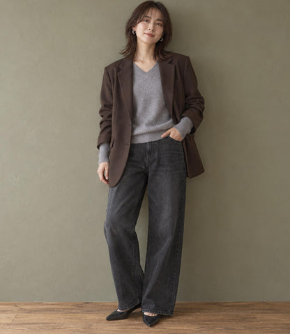 ウールカシミアホールガーメントVネックニット