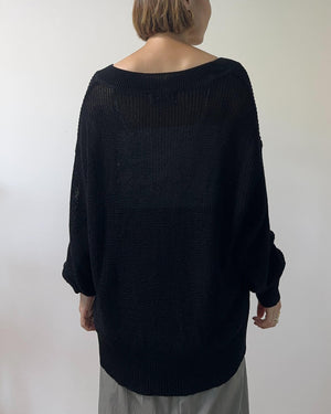 Vネックメッシュオーバーニット