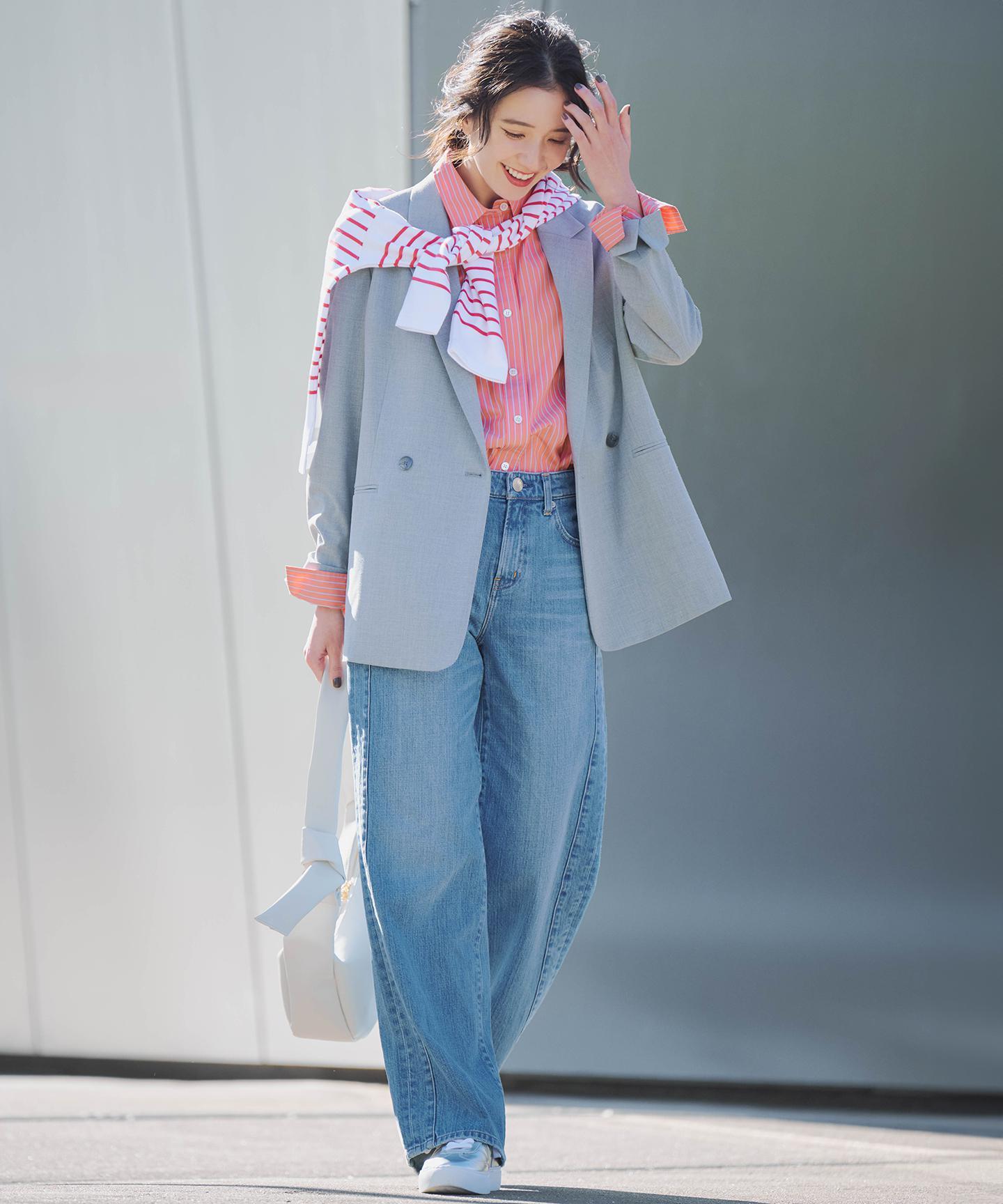 デニム ライン ワイドパンツ