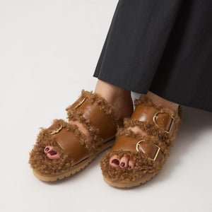 ダブルベルト フェイクファー サンダル