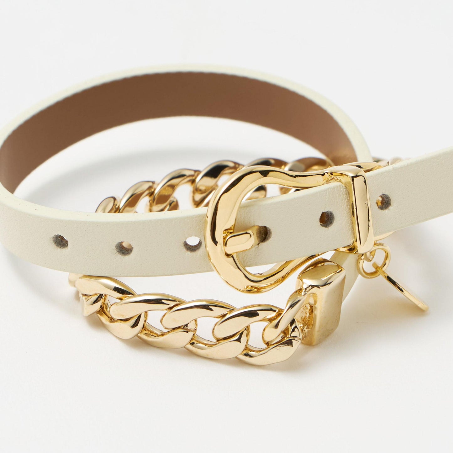 メタルチェーン×レザーベルト ブレスレット