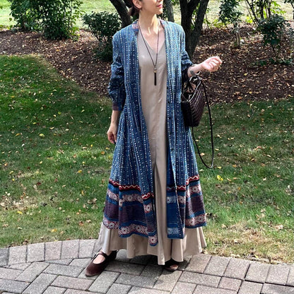 ブロックプリントワンピースコート