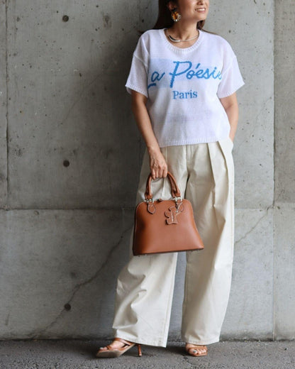 レタリングニット半袖Tシャツ