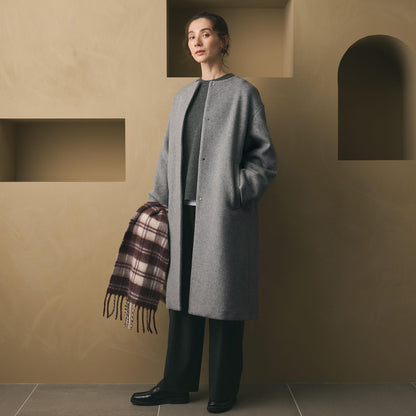 毛ナイロン ノーカラーコート