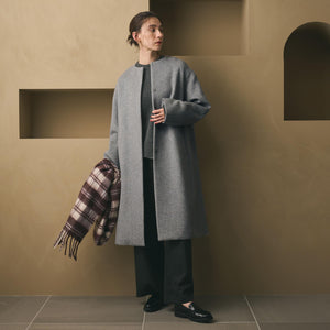 毛ナイロン ノーカラーコート