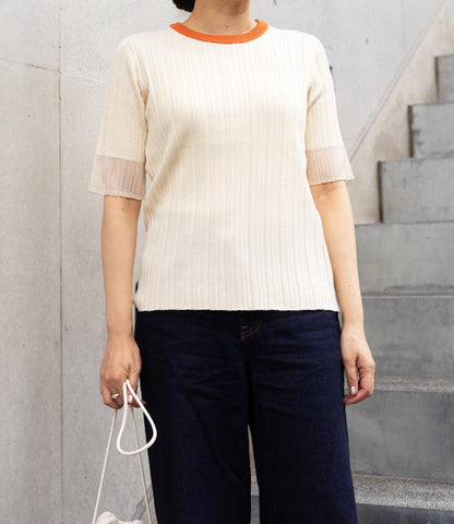 バイカラーシアースリーブスリムニット