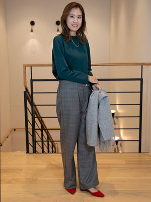 ワイドチェック柄ベルトパンツ