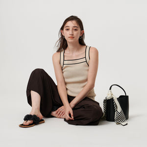 リブスクエアネック パイピングキャミソール - ウォッシャブル -