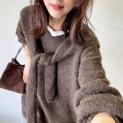 ウール混ショール付きニット