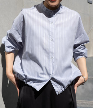 ラメストライプバッグギャザーシャツ