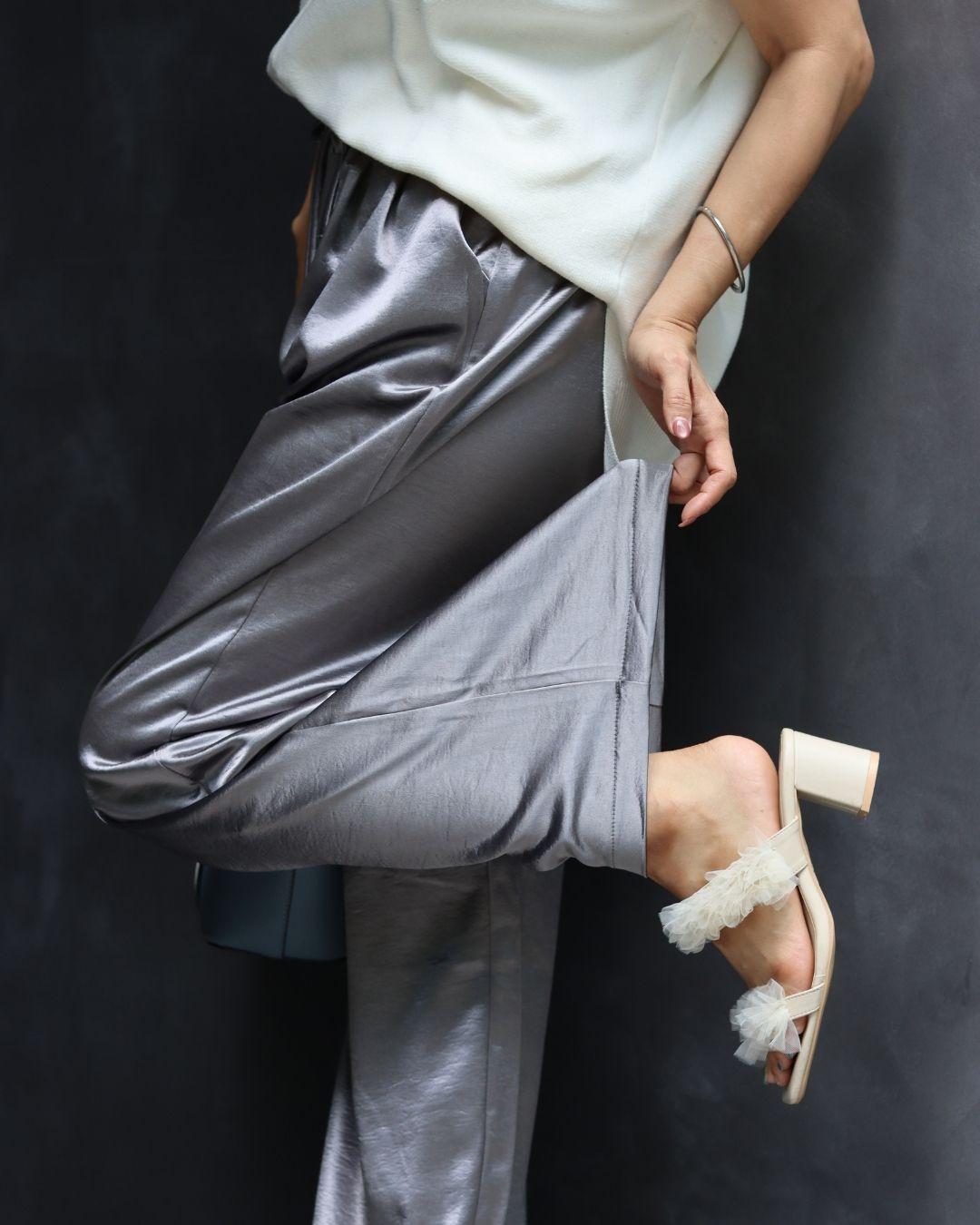 シルクサテンダブルピンタックパンツ
