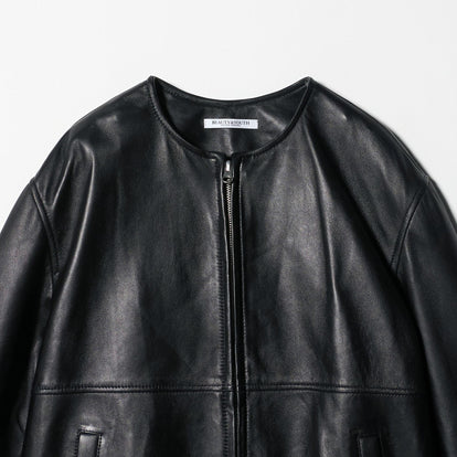 シープレザーノーカラージャケット　ブラック　48 シープレザー ノーカラージャケット