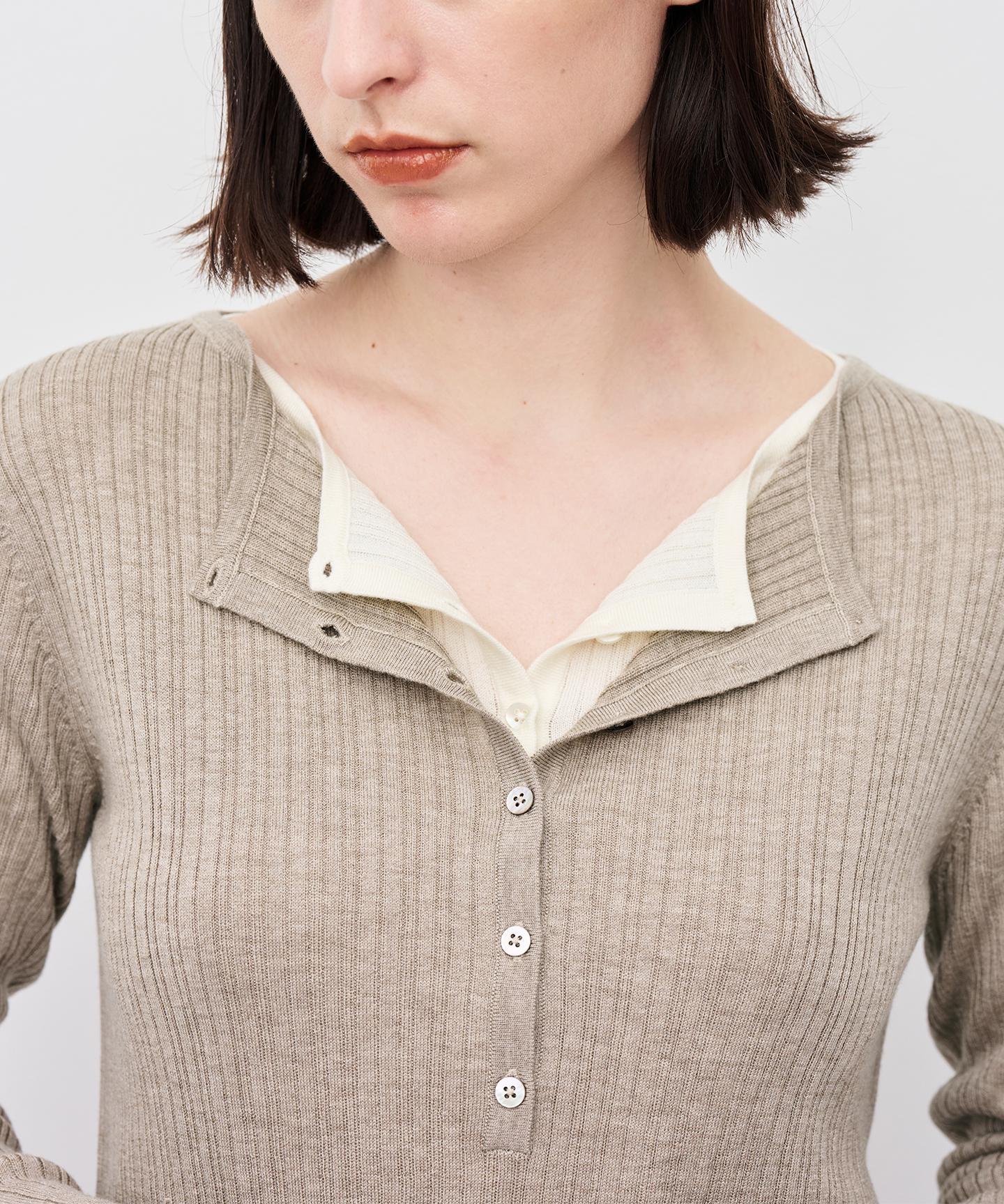 ハイゲージニット ヘンリーネックトップス