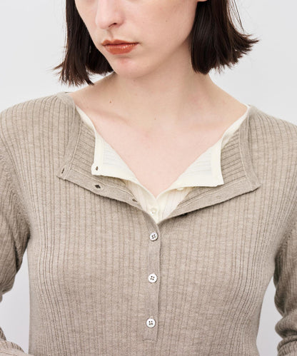 ハイゲージニット ヘンリーネックトップス