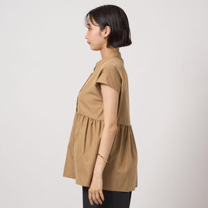 スタンドネック ペプラム フレンチスリーブ ブラウス