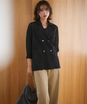 シアー ダブルブレスト ニット ジャケット