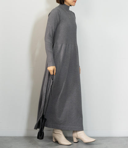 Vネックベストスリムワンピースアンサンブル