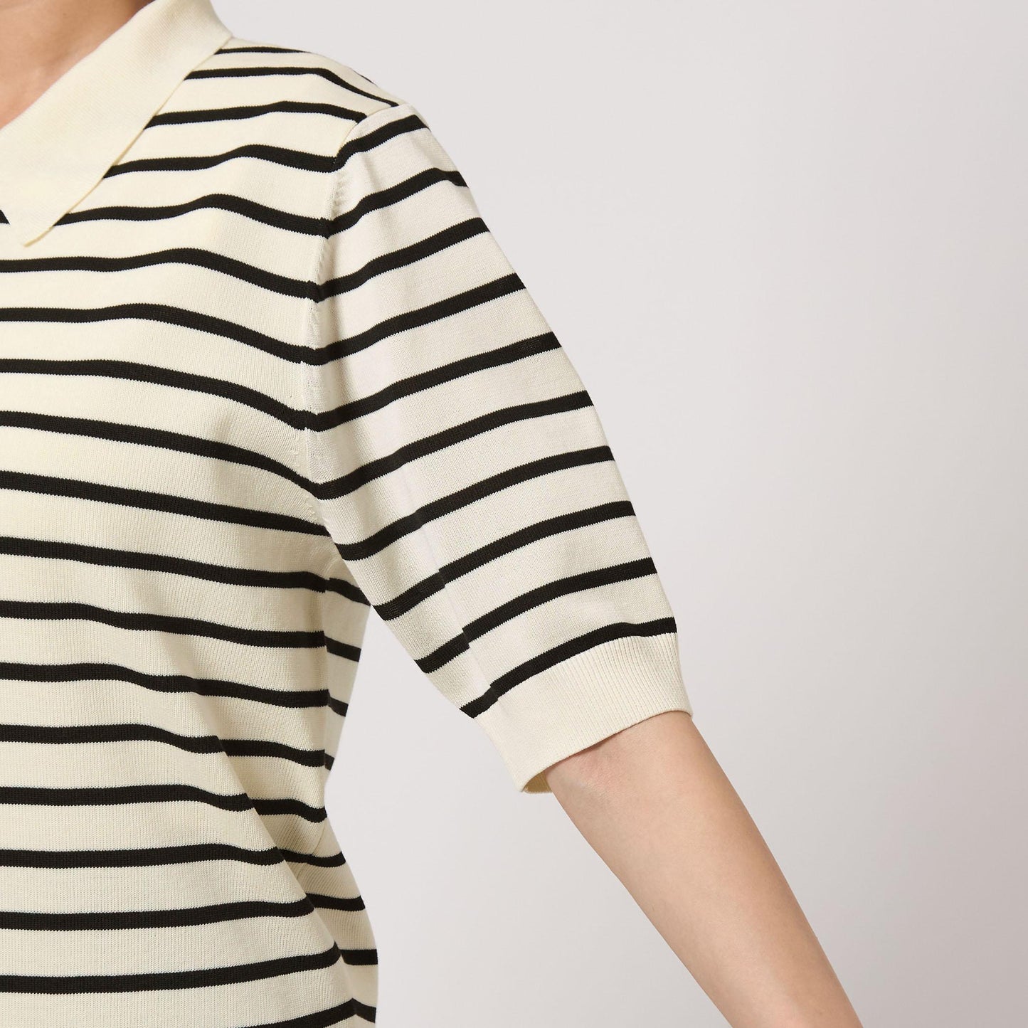 襟付き 5分袖 プルオーバー ニット